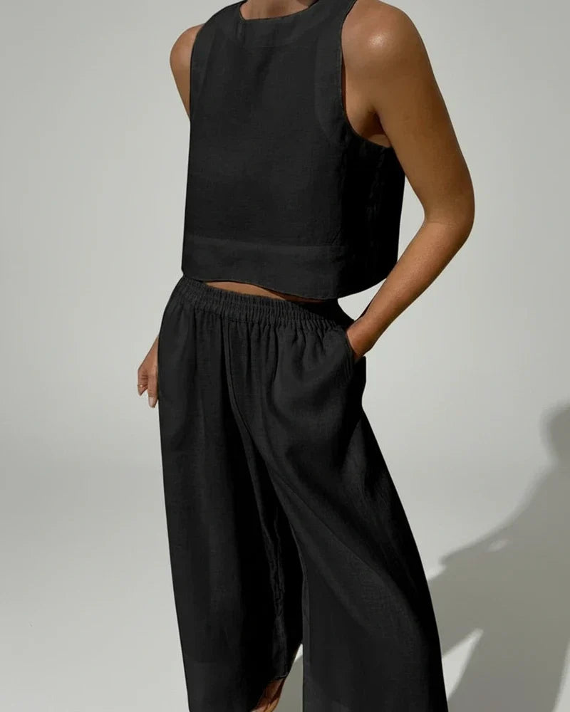 Conjunto de dos piezas de pierna ancha para mujer