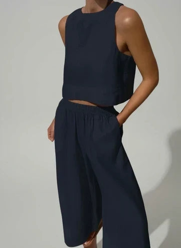 Conjunto de dos piezas de pierna ancha para mujer