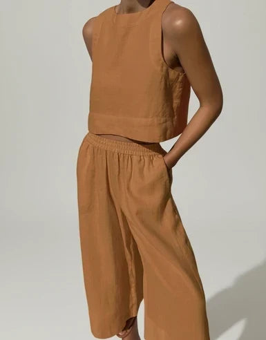 Conjunto de dos piezas de pierna ancha para mujer