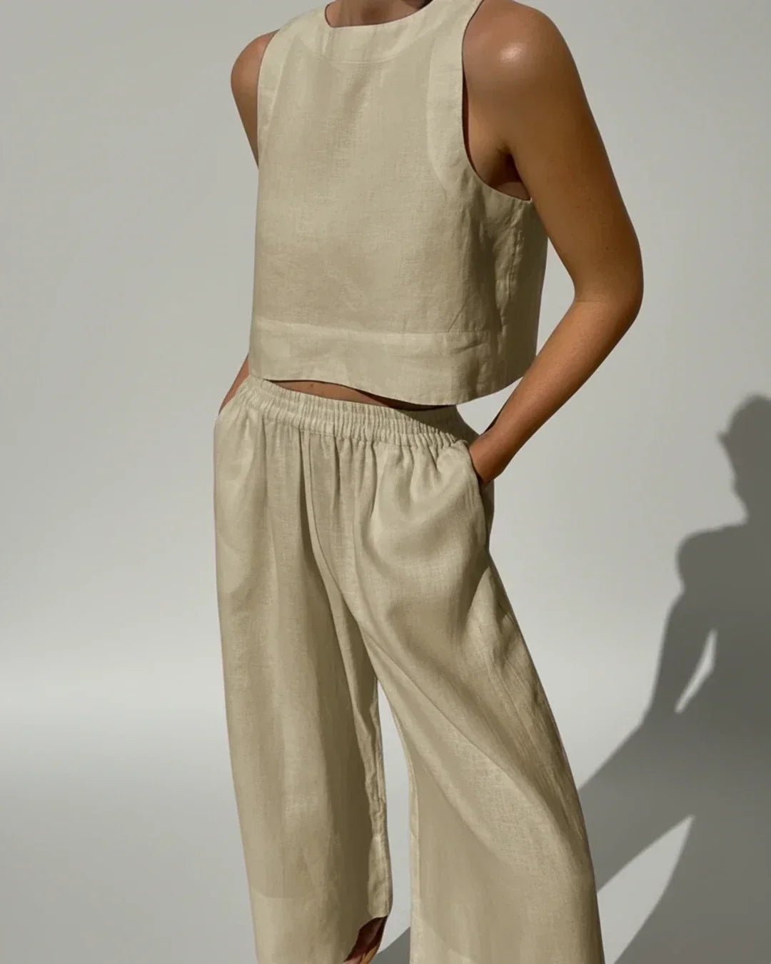 Conjunto de dos piezas de pierna ancha para mujer