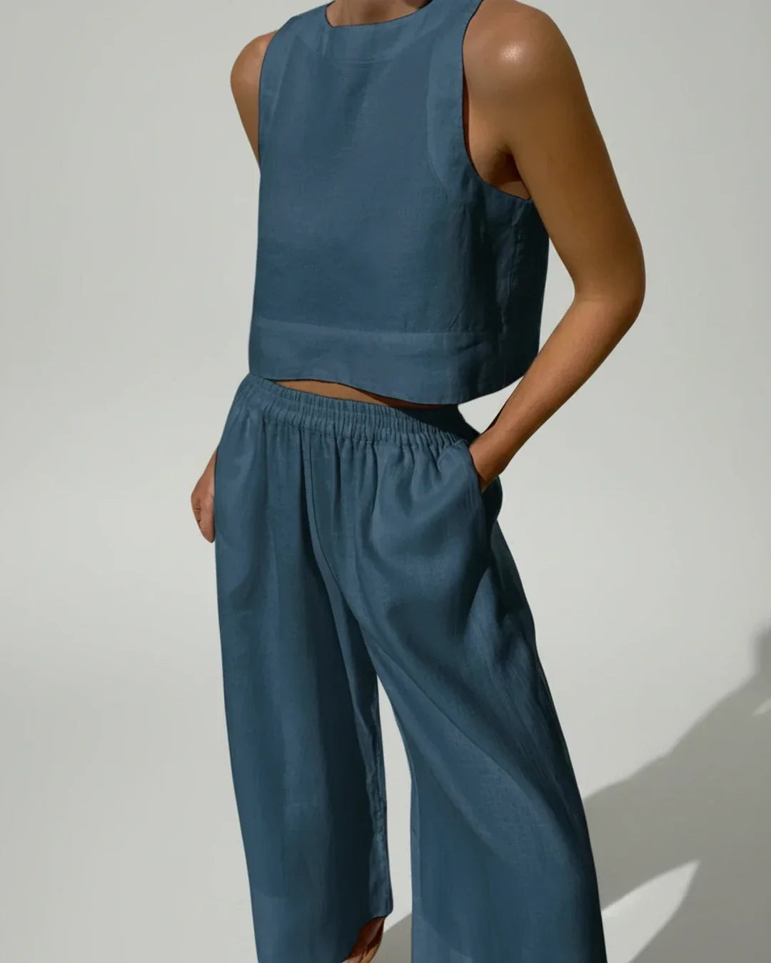 Conjunto de dos piezas de pierna ancha para mujer