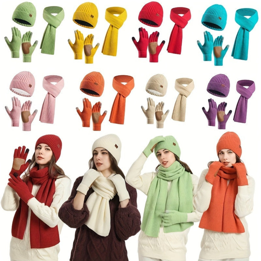 Conjunto de invierno de punto acogedor - 3 piezas para el calor