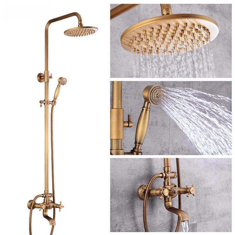 Conjunto de grifería de ducha vintage en cobre con válvula termostática de latón