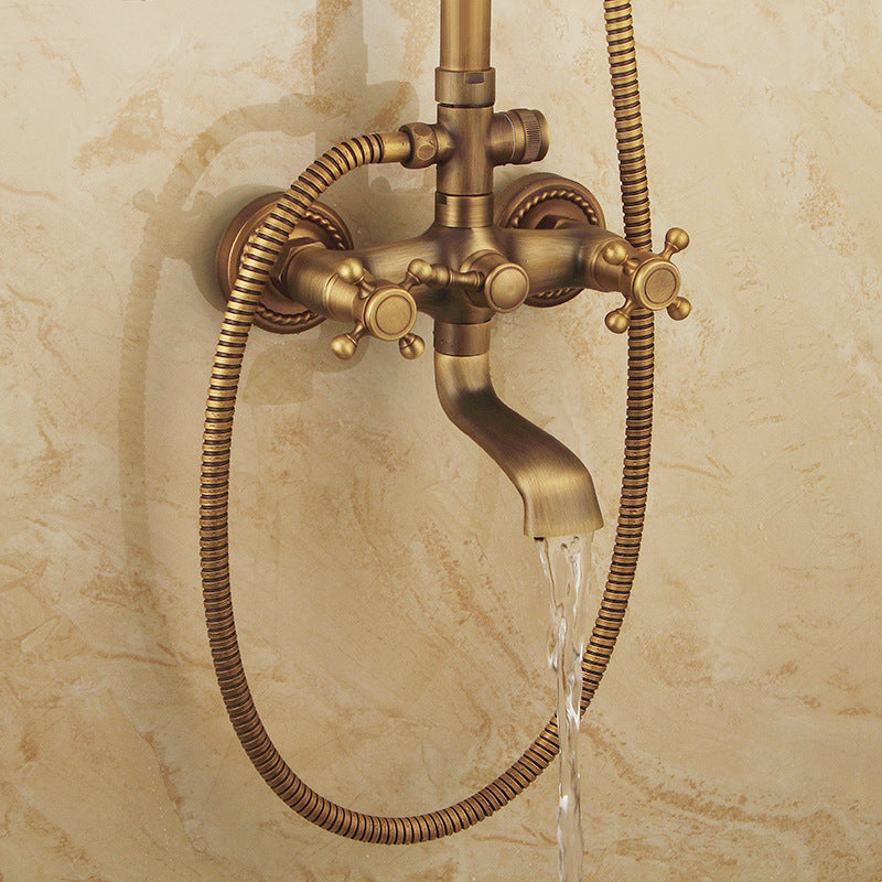 Conjunto de grifería de ducha vintage en cobre con válvula termostática de latón