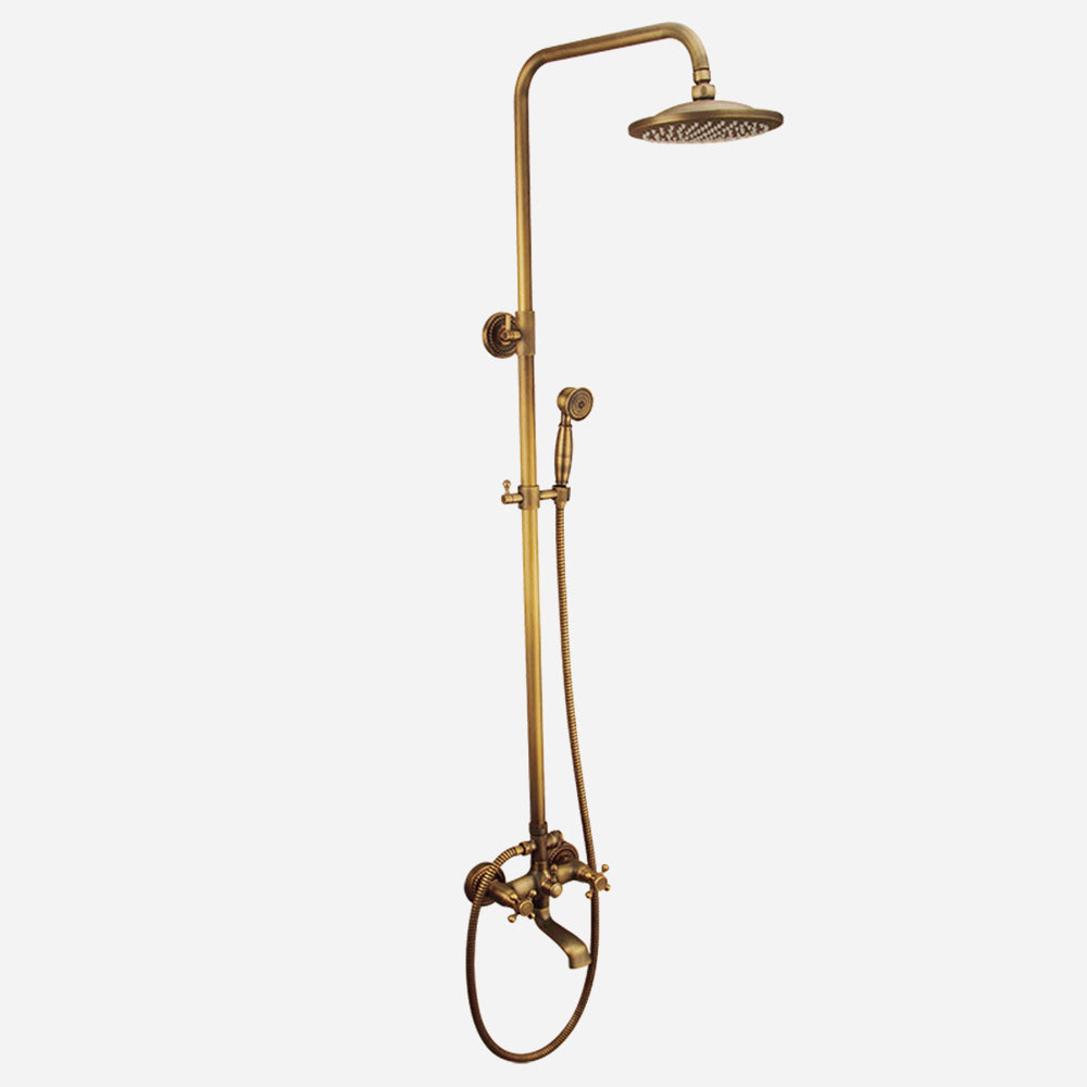 Conjunto de grifería de ducha vintage en cobre con válvula termostática de latón