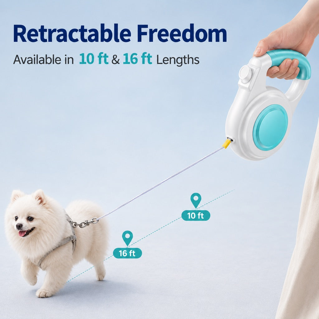 Correa retráctil recargable con luz LED para perros pequeños en paseos nocturnos