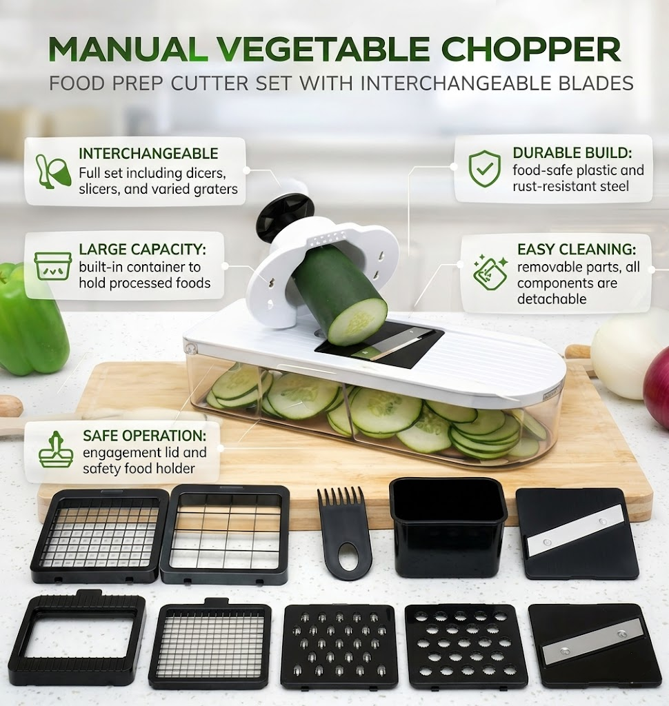 Cortador de verduras manual con set de cuchillas intercambiables