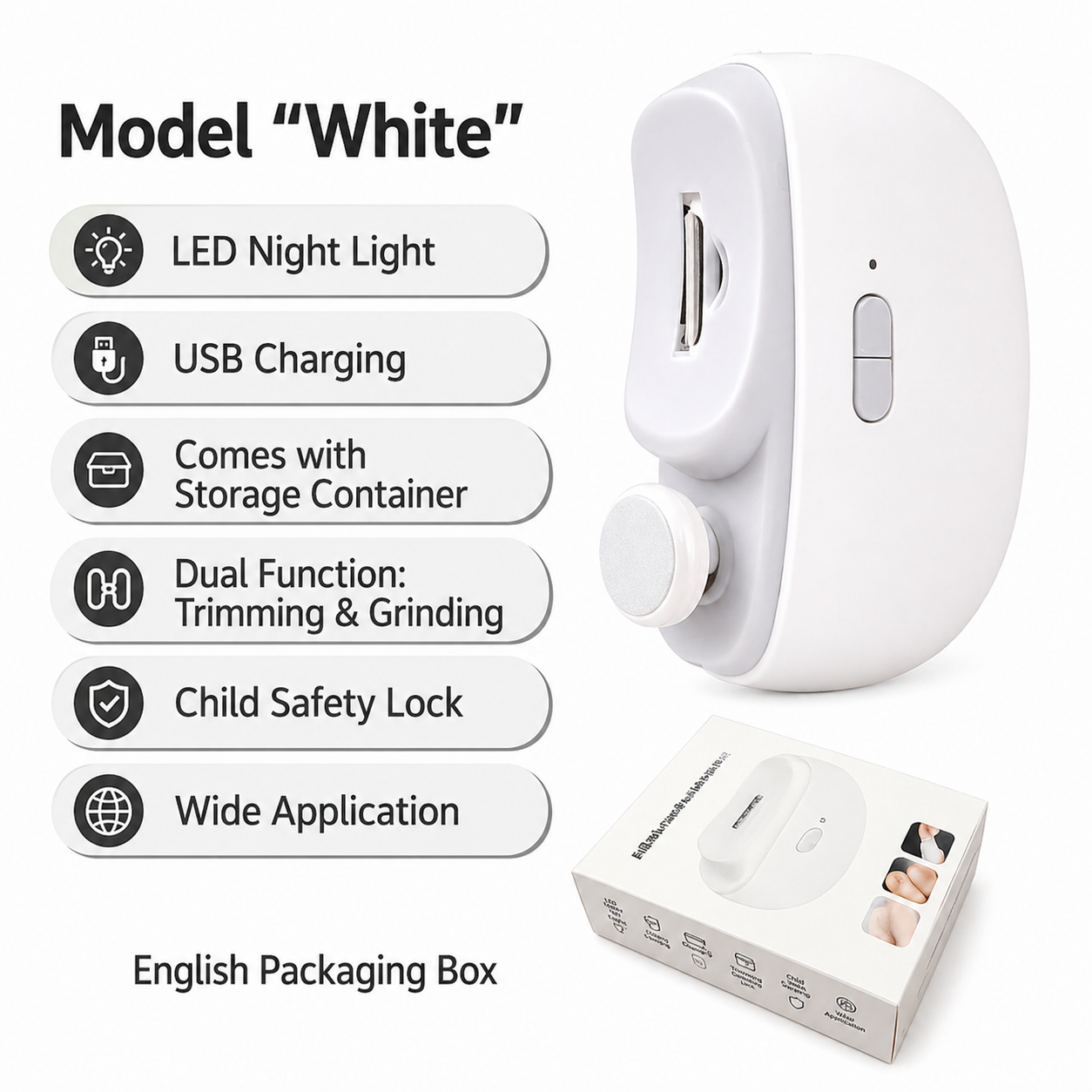 Cortaúñas eléctrico 3 en 1 | Corta, lima y pule | Recargable por USB