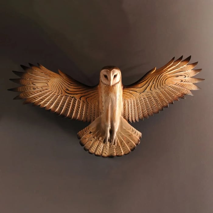 Decoración de pared búho de madera hecha a mano con ganchos de montaje preinstalados