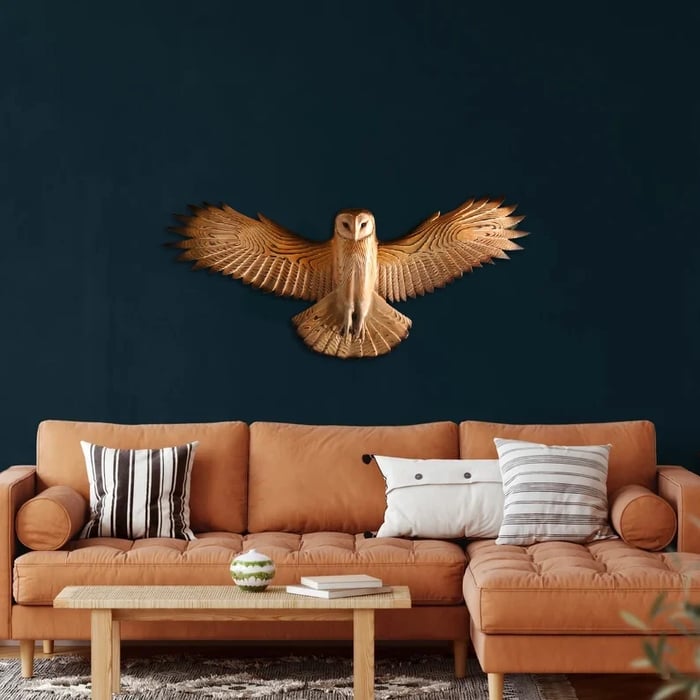 Decoración de pared búho de madera hecha a mano con ganchos de montaje preinstalados