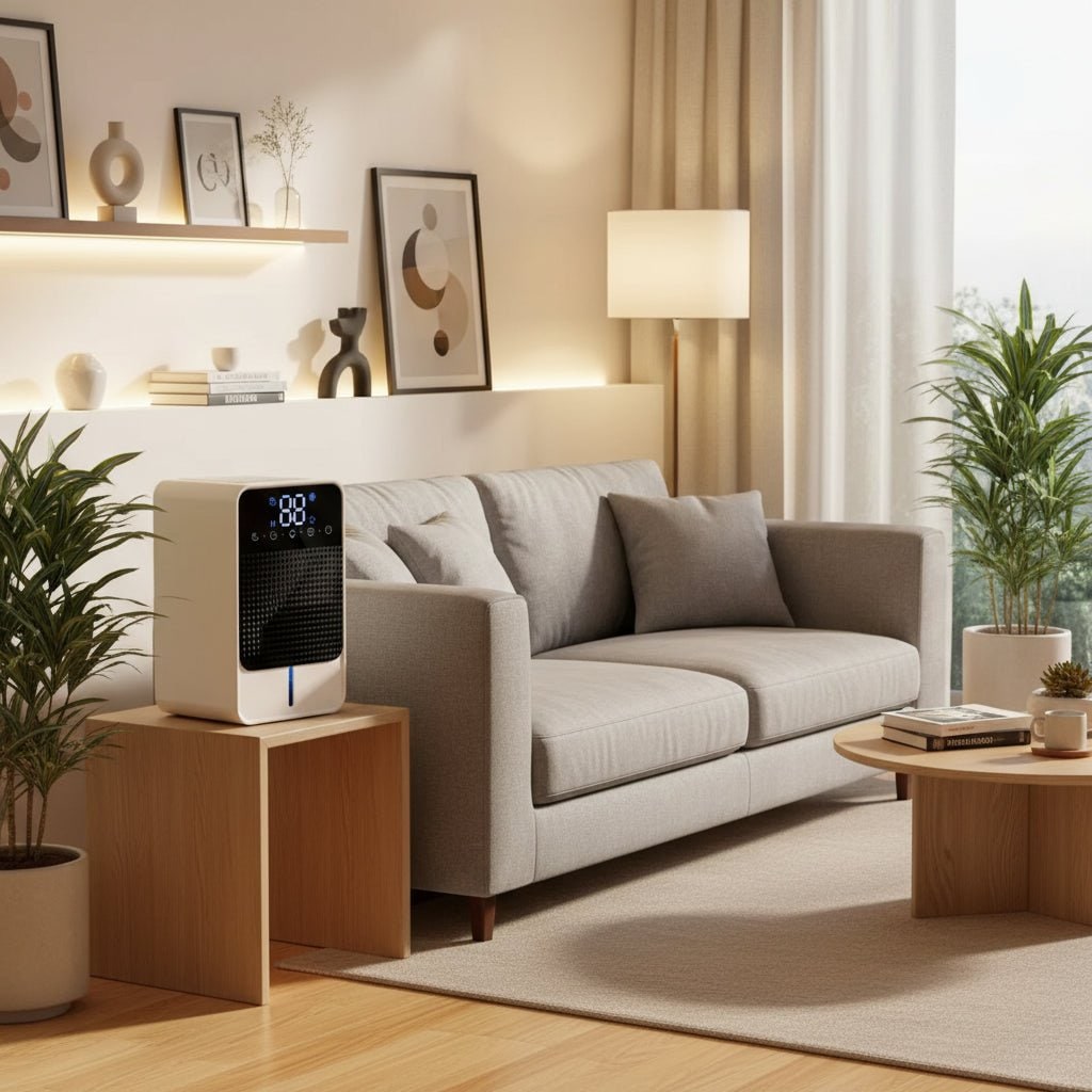 Deshumidificador Mini para Sótano y Dormitorio con Panel Táctil LED, Depósito de 1,5 l y Manguera de Drenaje