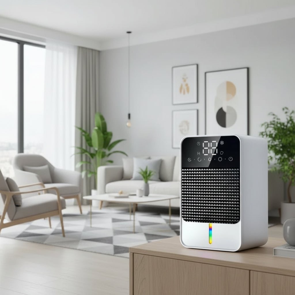 Deshumidificador Mini para Sótano y Dormitorio con Panel Táctil LED, Depósito de 1,5 l y Manguera de Drenaje