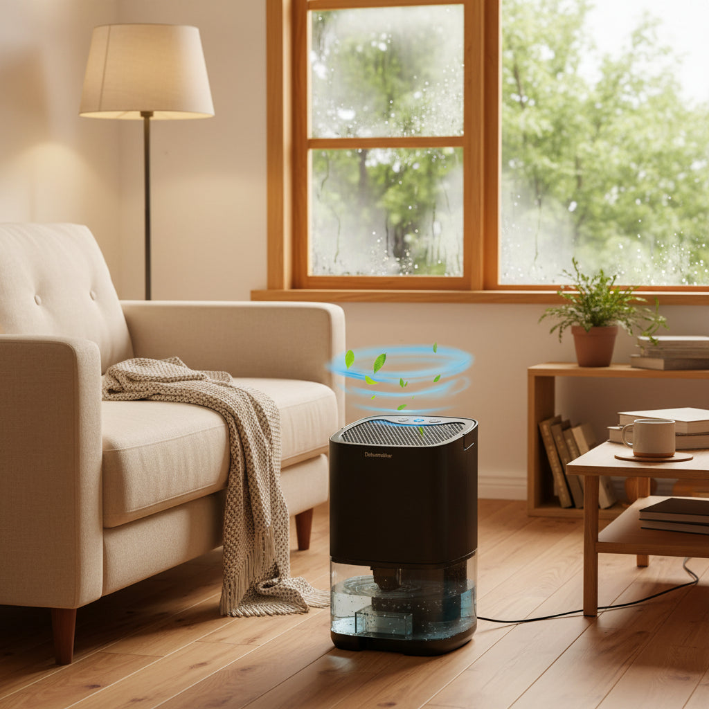 Deshumidificador portátil compacto para el hogar con filtro de aire