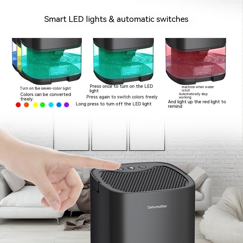 Deshumidificador portátil para sótano y dormitorio con manguera de drenaje e indicador LED del depósito