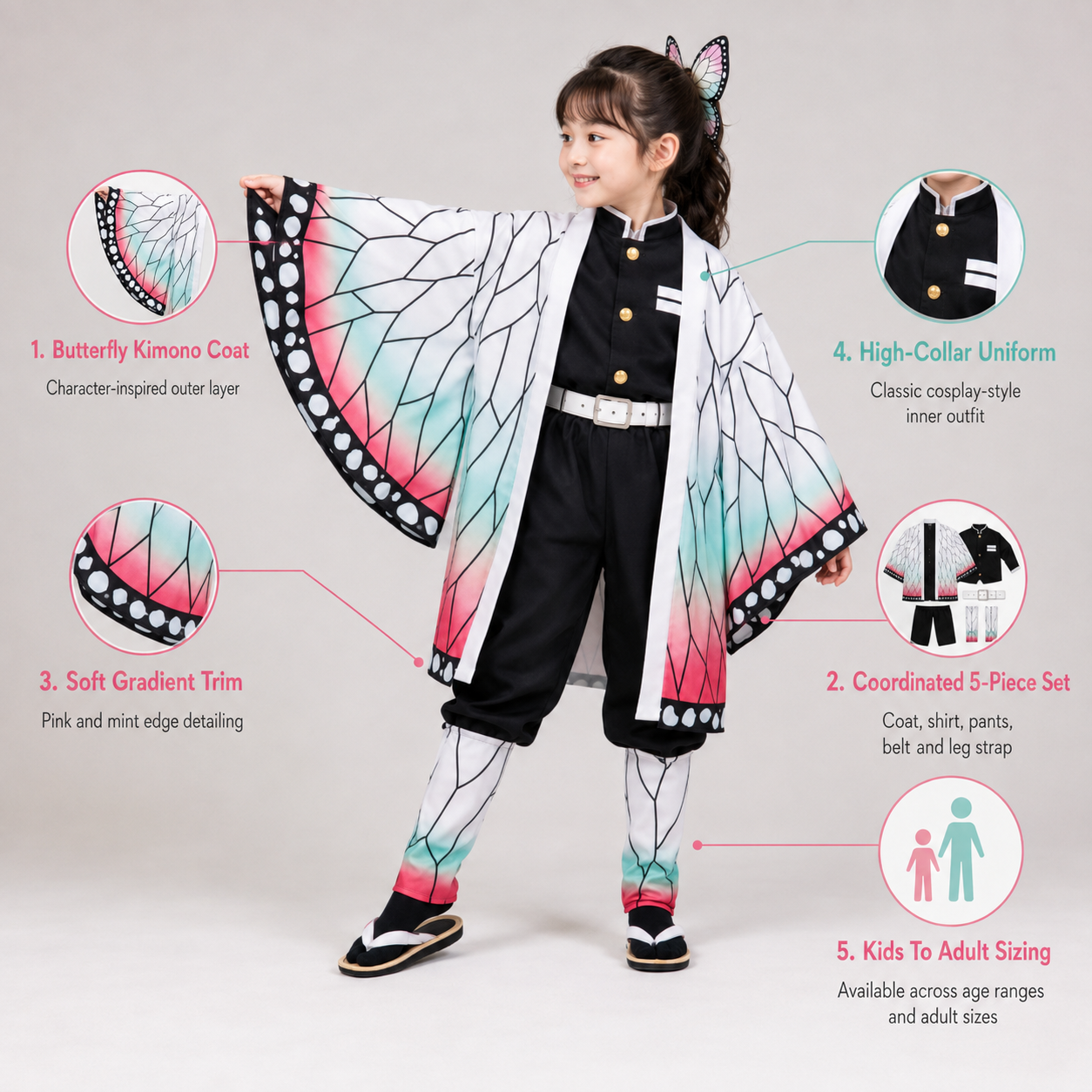 Disfraz de kimono anime con espada para cosplay de Halloween