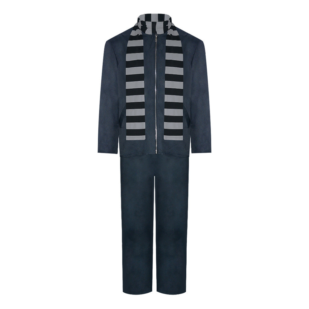 Disfraz de traje gris con bufanda de rayas para hombre