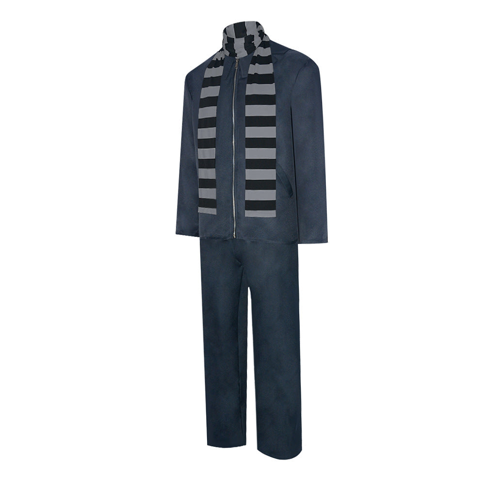 Disfraz de traje gris con bufanda de rayas para hombre
