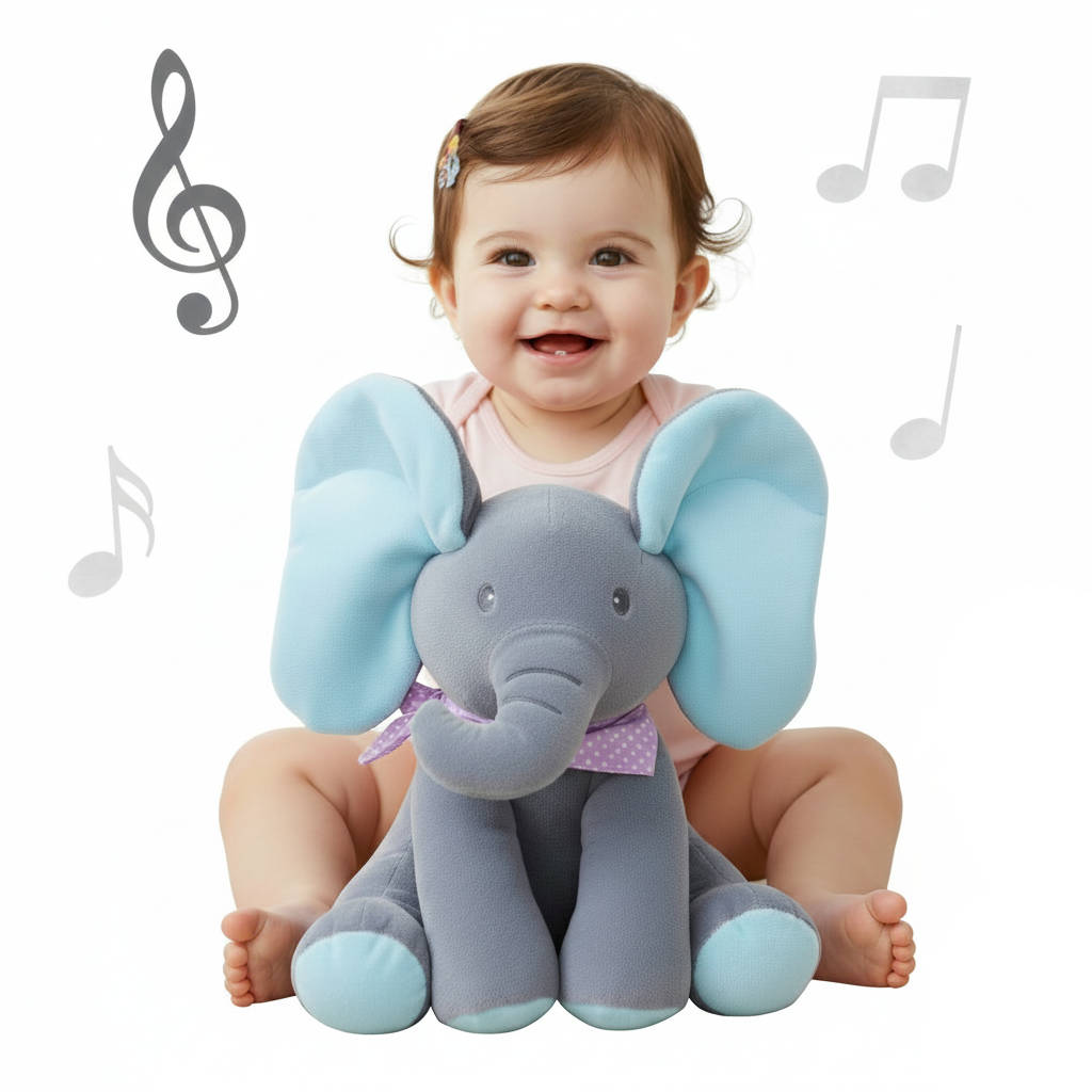 Elefante de peluche interactivo con cucú y canciones