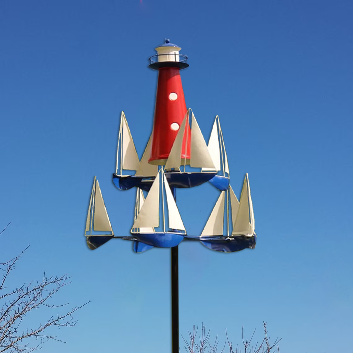 Escultura de viento | Diseño de barco y faro | Metal macizo