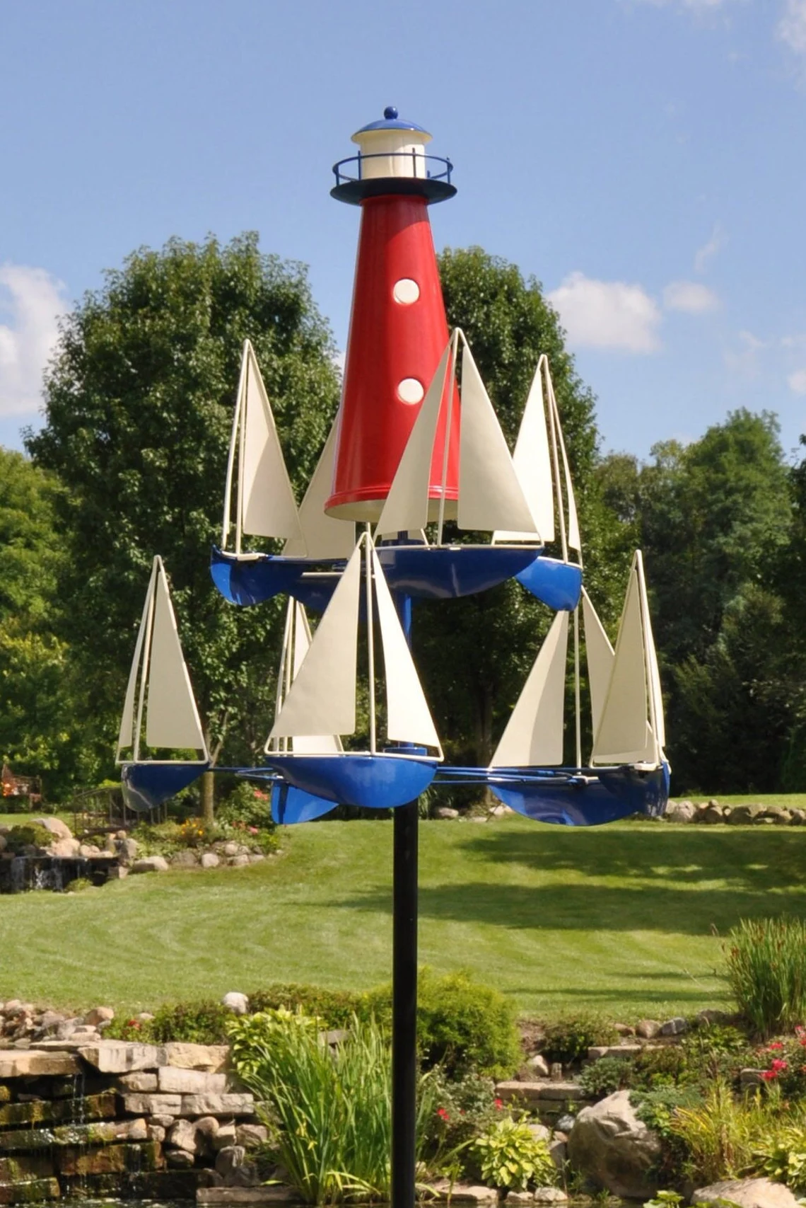 Escultura de viento | Diseño de barco y faro | Metal macizo
