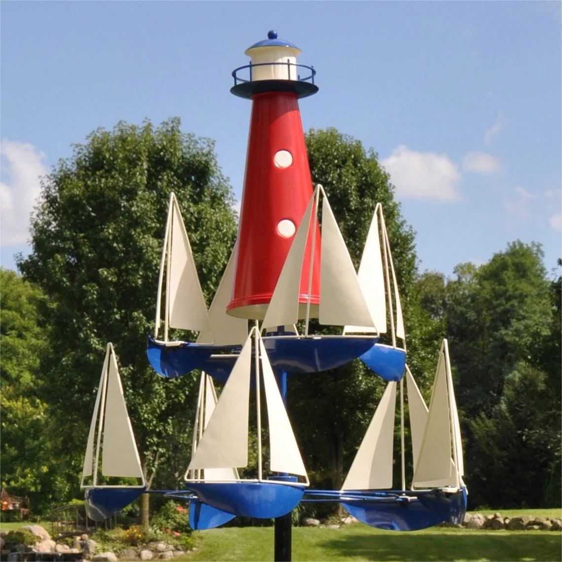 Escultura de viento | Diseño de barco y faro | Metal macizo