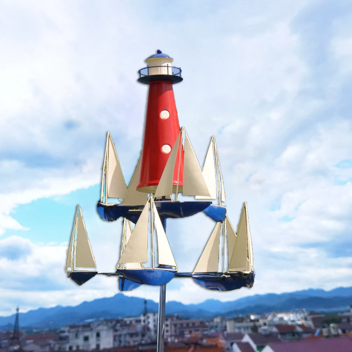 Escultura de viento | Diseño de barco y faro | Metal macizo