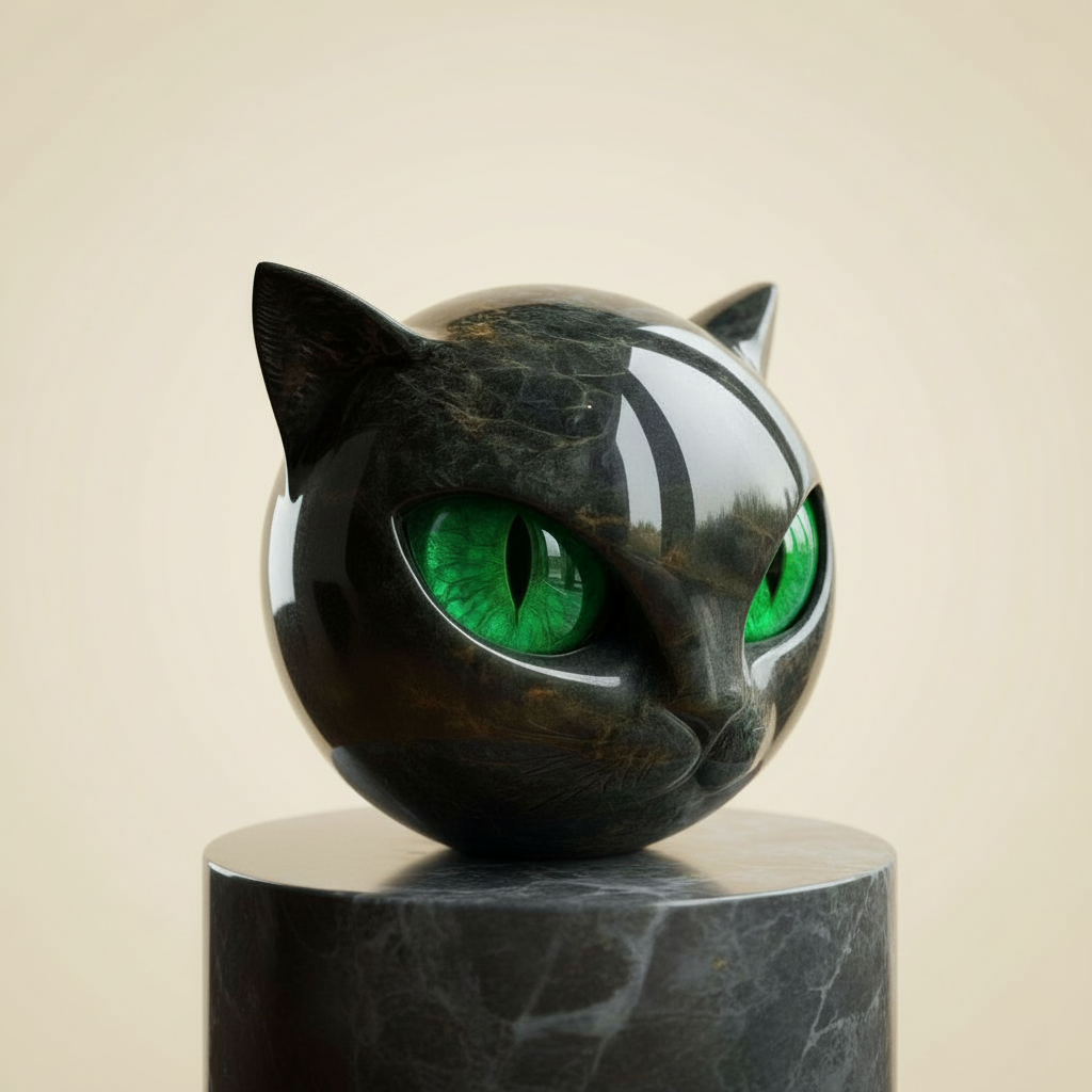 Escultura NoirCat – Cabeza de gato negro con ojos hipnóticos