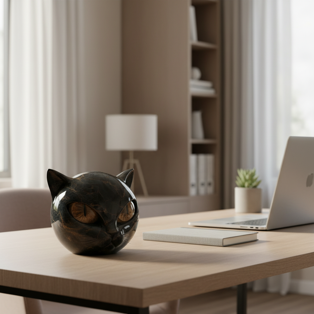 Escultura NoirCat – Cabeza de gato negro con ojos hipnóticos