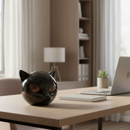 Escultura NoirCat – Cabeza de gato negro con ojos hipnóticos