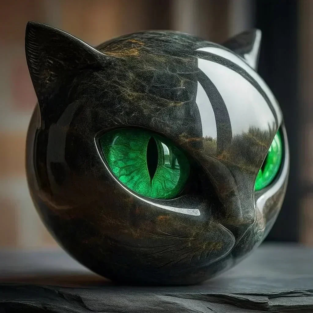 Escultura NoirCat – Cabeza de gato negro con ojos hipnóticos
