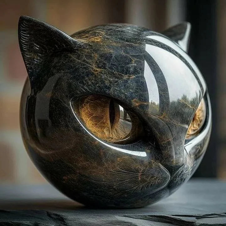 Escultura NoirCat – Cabeza de gato negro con ojos hipnóticos