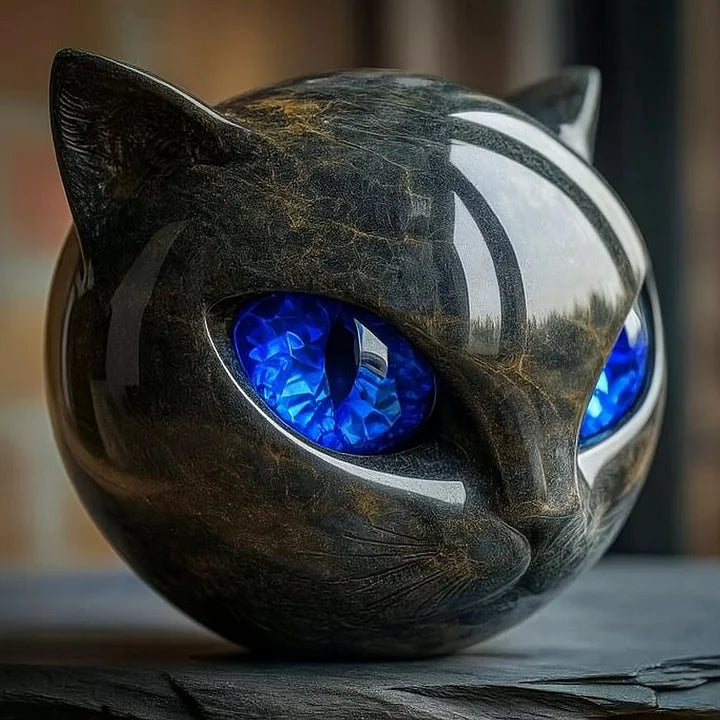 Escultura NoirCat – Cabeza de gato negro con ojos hipnóticos