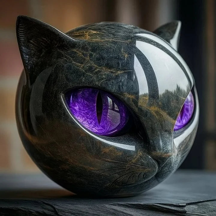 Escultura NoirCat – Cabeza de gato negro con ojos hipnóticos