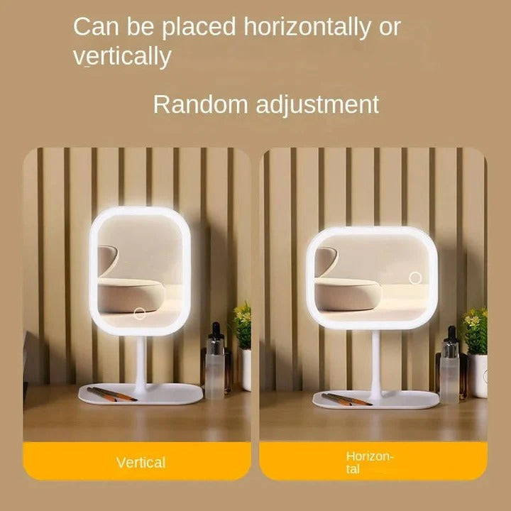 Espejo Cosmético Portátil con Luces y Cristal de Alta Definición y Puerto de Carga USB y Soporte Compacto
