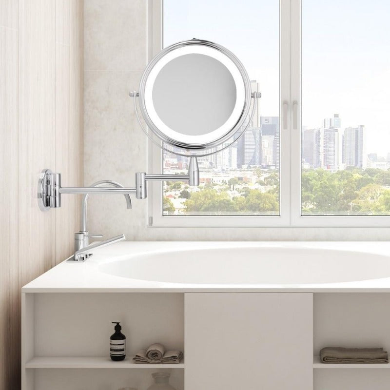 Espejo de Maquillaje LED de Doble Brazo, Aumento 1X y 7X, Montaje en Pared