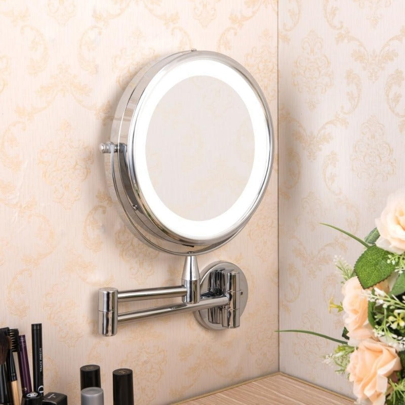 Espejo de Maquillaje LED de Doble Brazo, Aumento 1X y 7X, Montaje en Pared