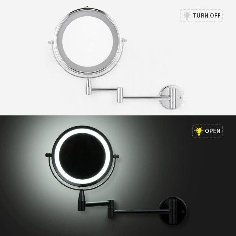 Espejo de Maquillaje LED de Doble Brazo, Aumento 1X y 7X, Montaje en Pared