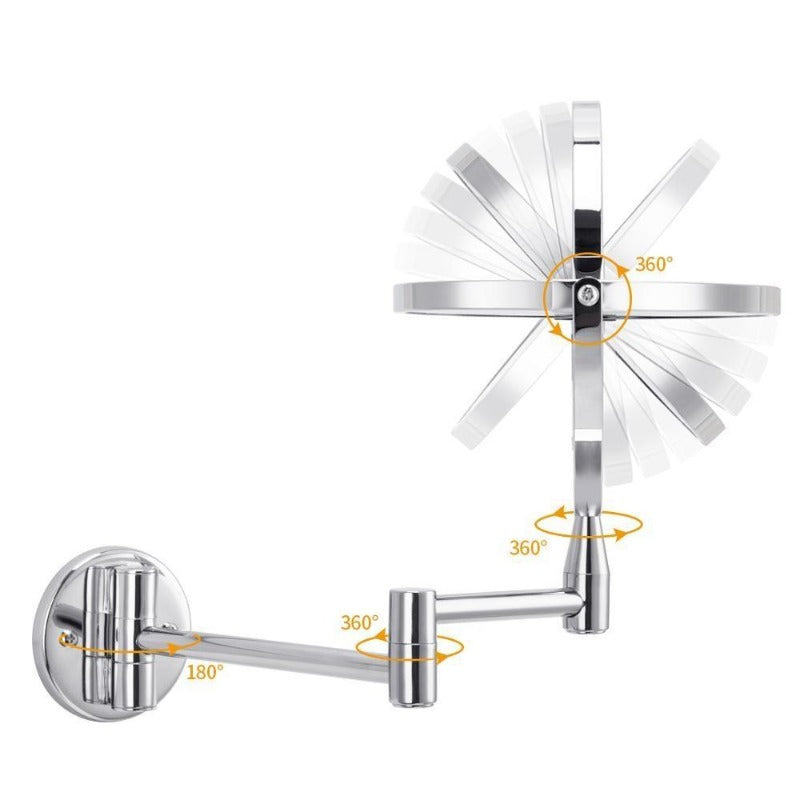 Espejo de Maquillaje LED de Doble Brazo, Aumento 1X y 7X, Montaje en Pared