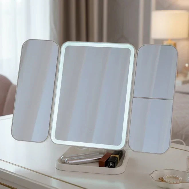 Espejo de Maquillaje Tríptico LED con 3 Modos de Luz