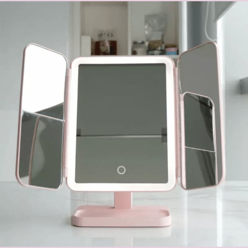 Espejo de Maquillaje Tríptico LED con 3 Modos de Luz