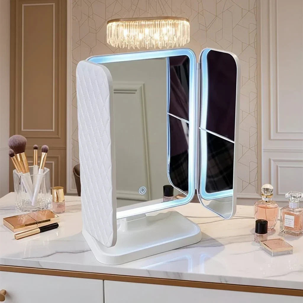Espejo de Maquillaje Tríptico LED con 3 Modos de Luz