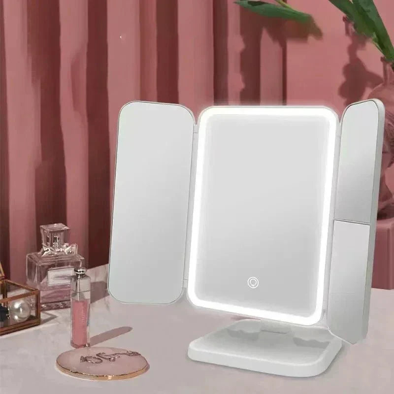Espejo de Maquillaje Tríptico LED con 3 Modos de Luz