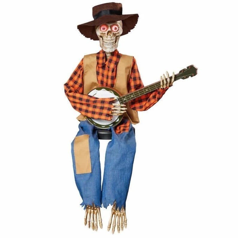 Esqueletos animados con banjos en duelo