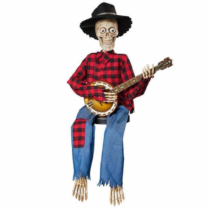 Esqueletos animados con banjos en duelo