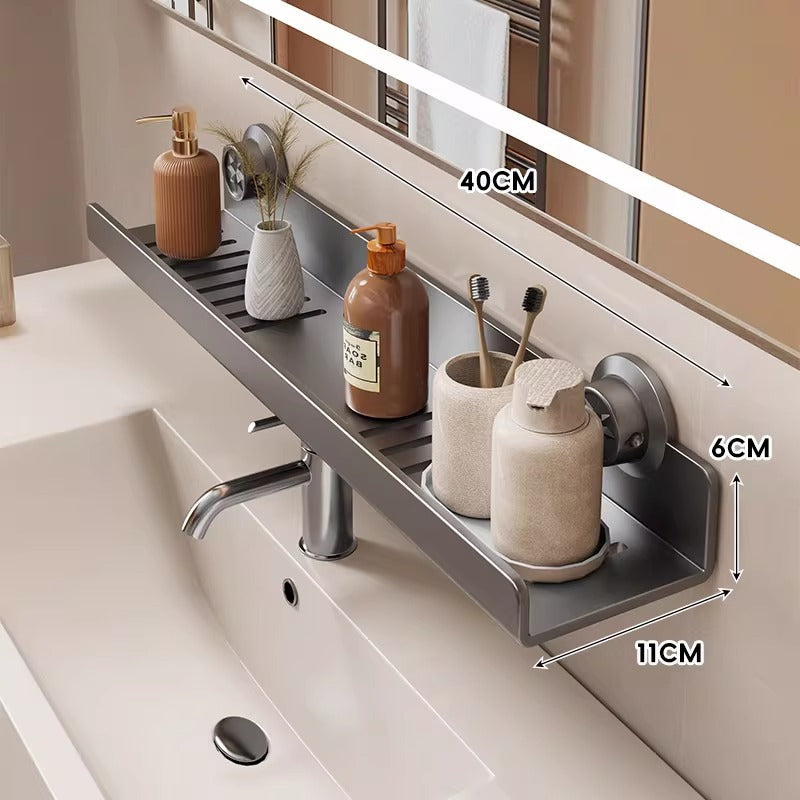 Estante de baño estrecho con ventilación y montaje por ventosas