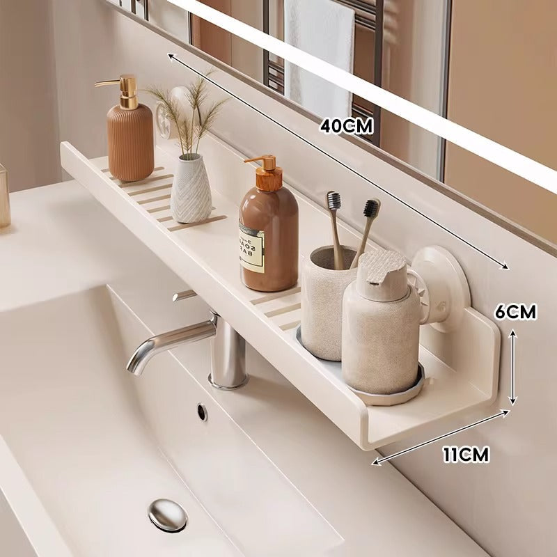 Estante de baño estrecho con ventilación y montaje por ventosas