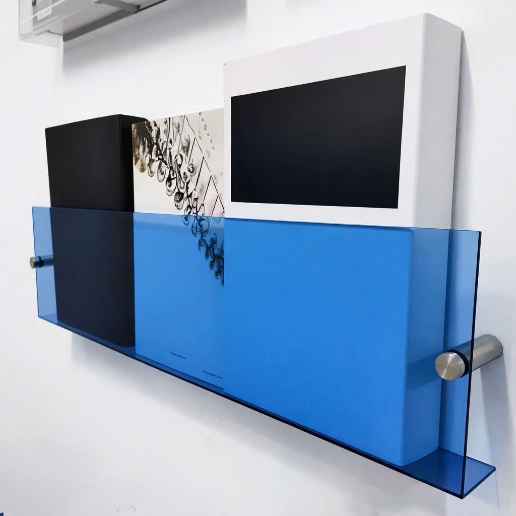 Estante de pared acrílico flotante para revistas y almacenamiento