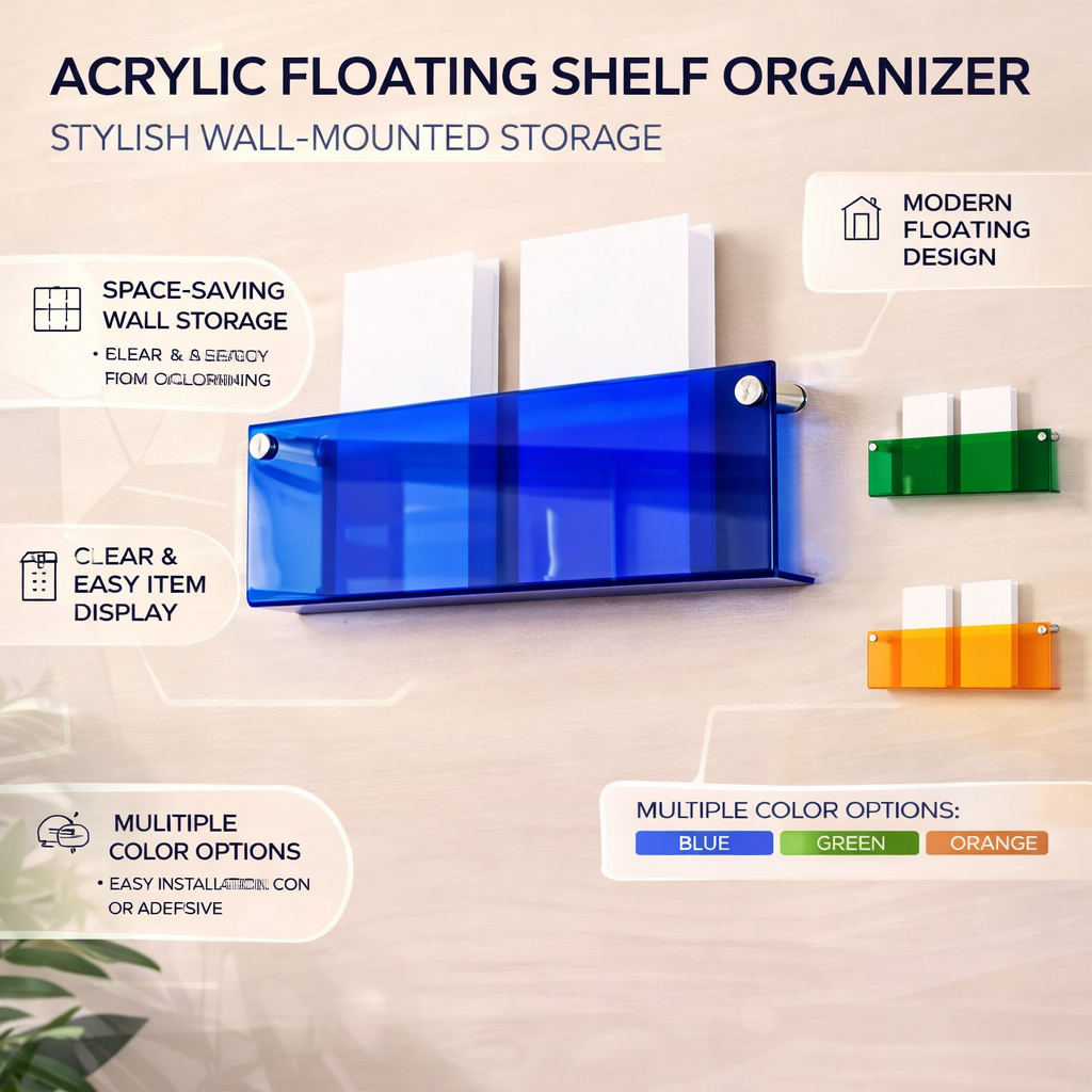 Estante de pared acrílico flotante para revistas y almacenamiento