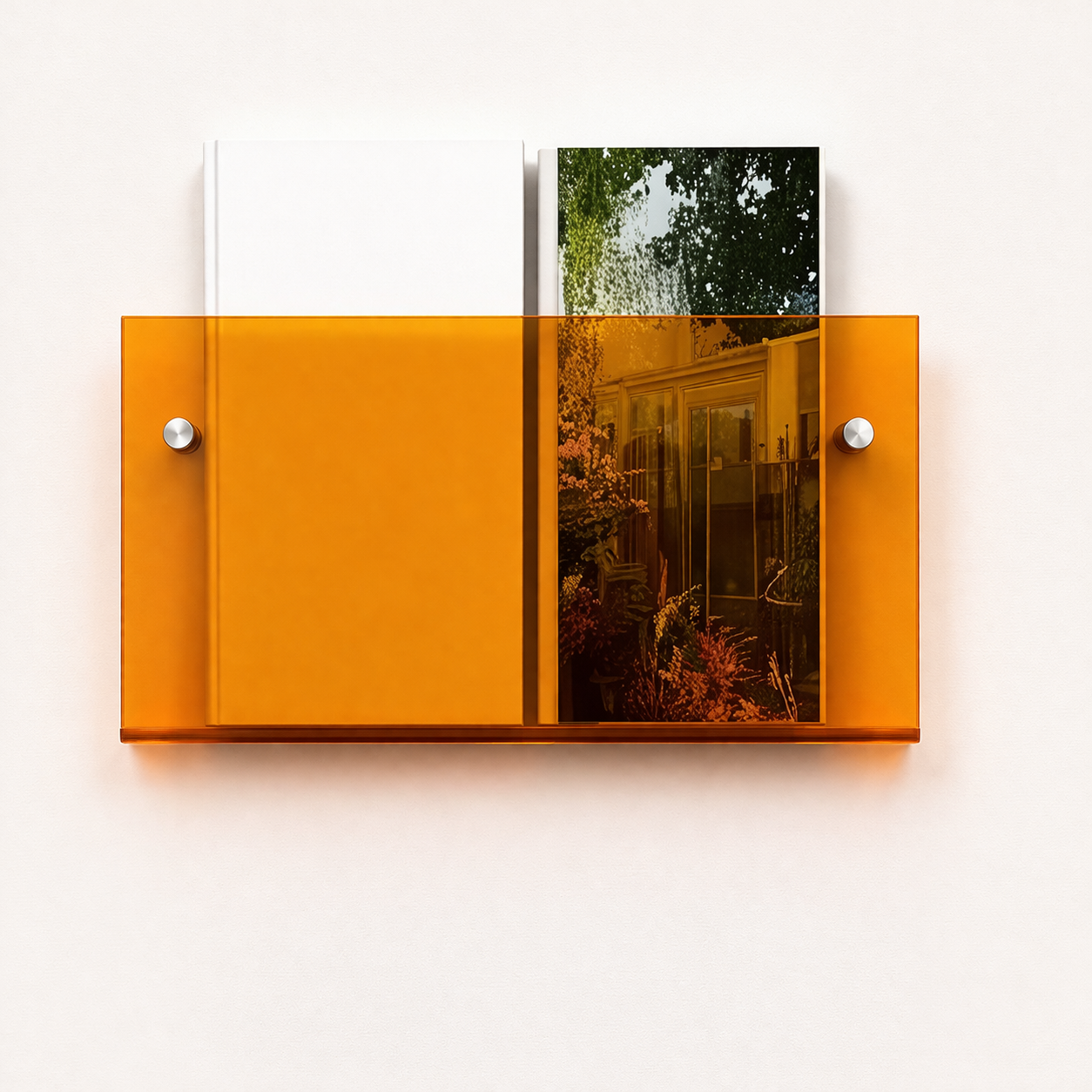 Estante de pared acrílico flotante para revistas y almacenamiento