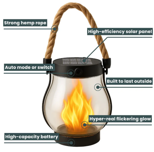 Farol recargable por USB con asa de cuerda